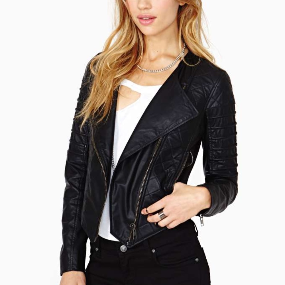 NASTY GAL Quilted Leather Moto Jacket